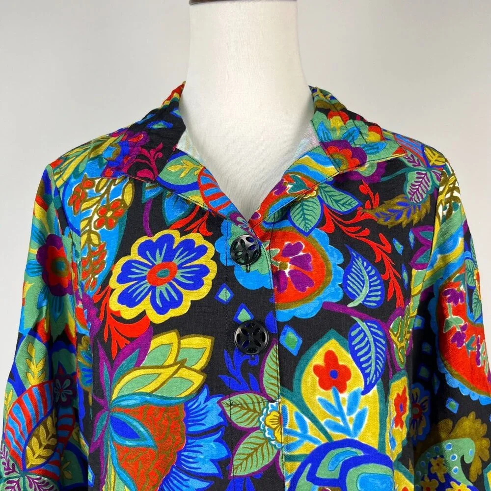 NWOT Ali Miles Paisley Floral Multicolor 3/4 Sleeve Tunic Top Blouse Shirt 1X - Picture 3 of 14